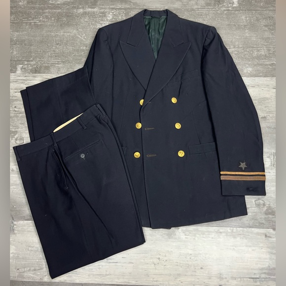 Vintage WWII US Navy Issue Double Breasted Uniform Suit 38L